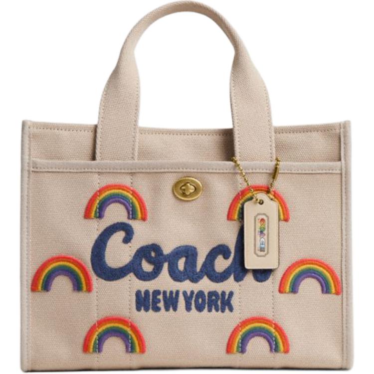 

Coach 26 Cargo Rainbow Embroidery Canvas And Satin Tote Bag Women tote Natural CBF52-B4TXI Basic Set (Bag+Dust Bag)
