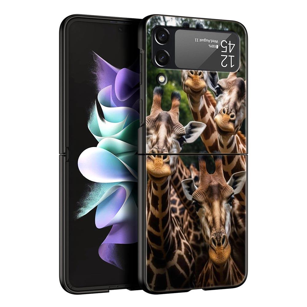 Animal Selfie Art Phone Case For Samsung Galaxy Z Flip3 Flip4 Flip5 PC Bumper Shell For Z Flip 3 4 5 Black Hard Folding Cover