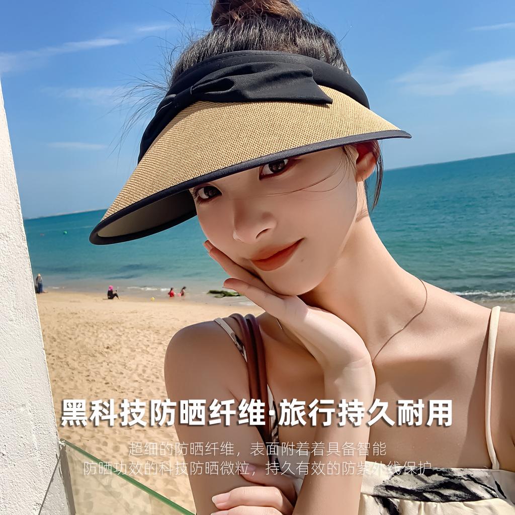 UV sunscreen straw hat women's summer cycling anti-ultraviolet sun cover big eaves cover face empty top show face small hat