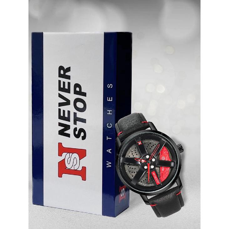 NS Men's Car wheel hub watch Minimalist Fashion Sports Watch Calendar Leather casual Quartz watch