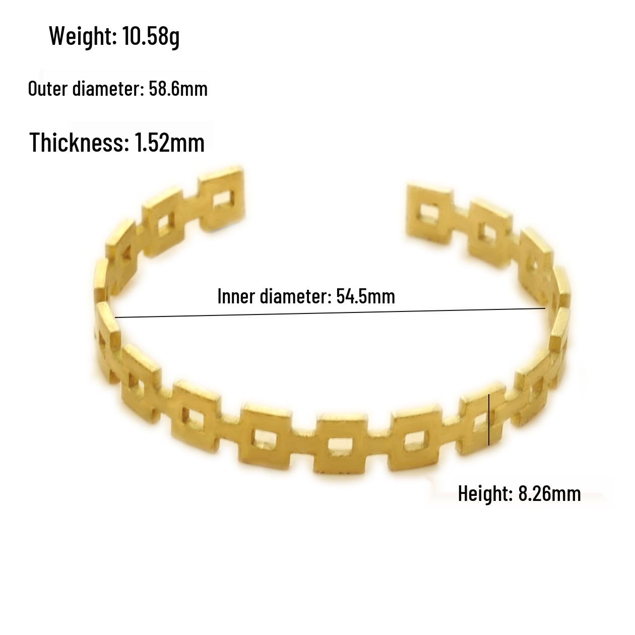 Metal Brass Textured Square Pattern Semi-Open Bracelet