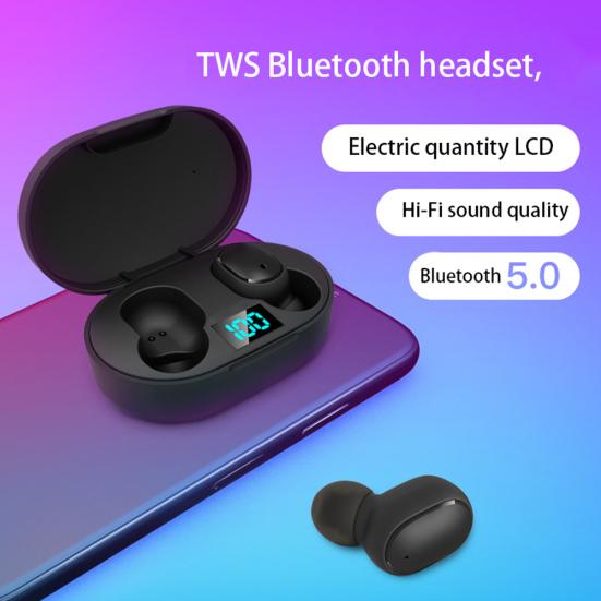 E6S Wireless 6D Stereo V5.0 Bluetooth-compatible In-ear Earbuds Sports Earphones with Mic