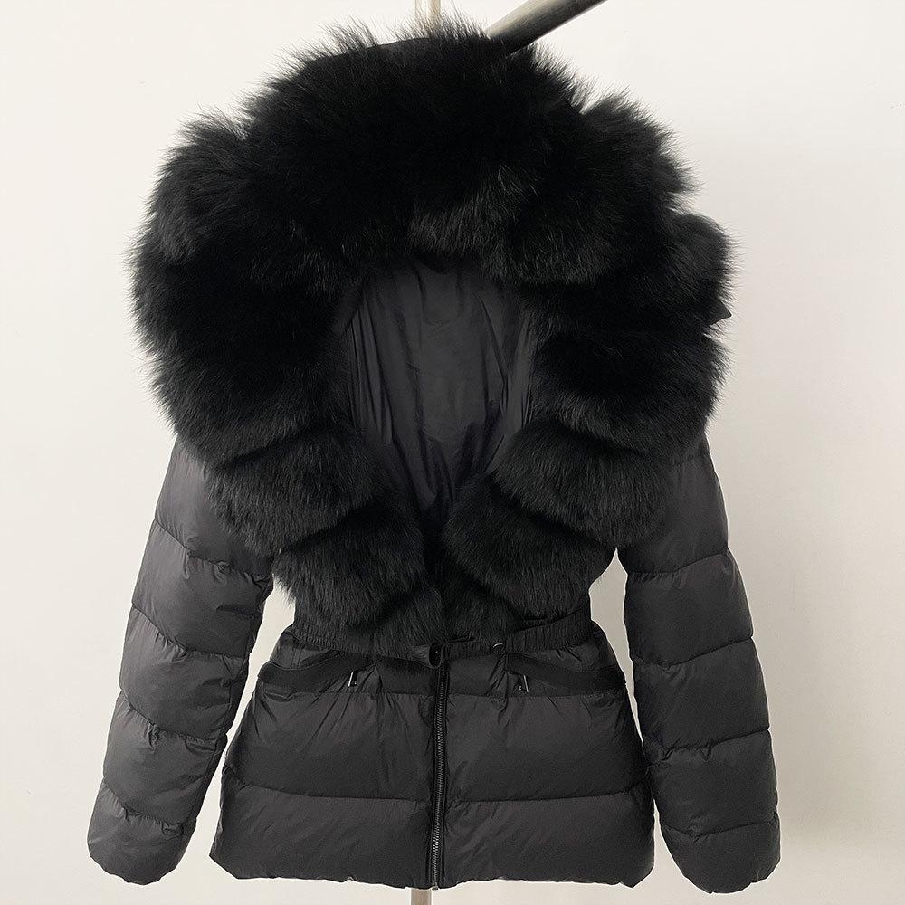 Winter new popular women's natural real fox fur collar white duck down jacket thickened waist slim down jacket