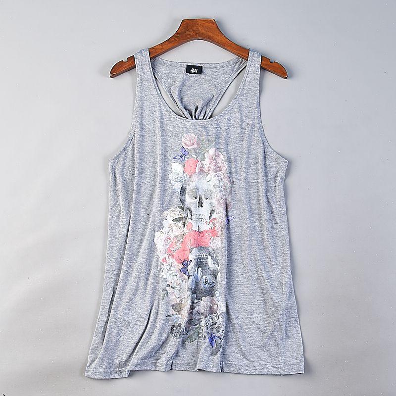 

Качественная хлопковая футболка без рукавов с принтом Женская 115 H80812 Ретро Слим Стройнящая Модная Красота Спина Майка 1 Gray J