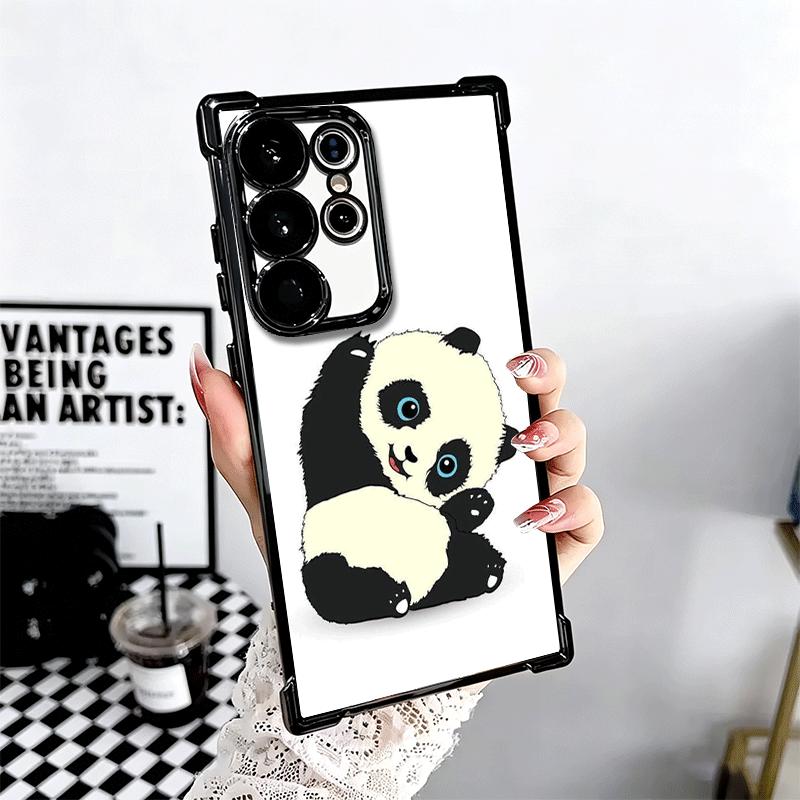 Cute Cartoon Panda Plating Phone Case For Samsung Galaxy S24 S25 FE S26 Edge S23 Ultra S22 S21 Plus S20 Anti-Fall Airabag Cover