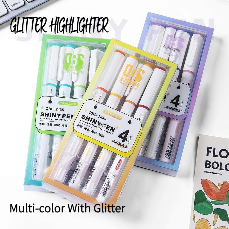 4 Colors/Set Glitter Highlighters Pen Fine Flash Marker Pen Painting Maker For Scrapbook Diary Journal Student Stationery Supply