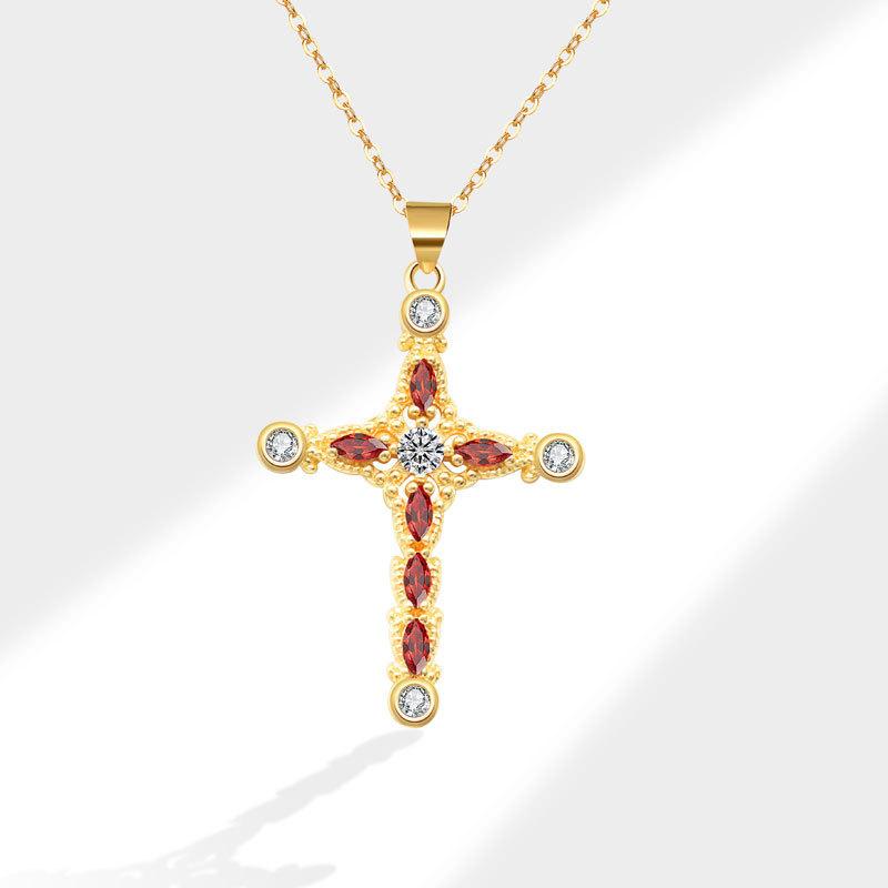Heart Cross Zircon Pendant Necklace Delicate Clavicle Chain Fashionable Women Jewelry Accessory