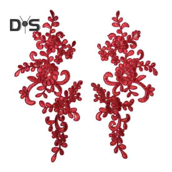 2 Pcs Embroidery Lace Applique Sewing Flower Fabric Collar Patch Motif Wedding Gown Dress Bridal DIY Crafts for Daily Wear Tailor Shops