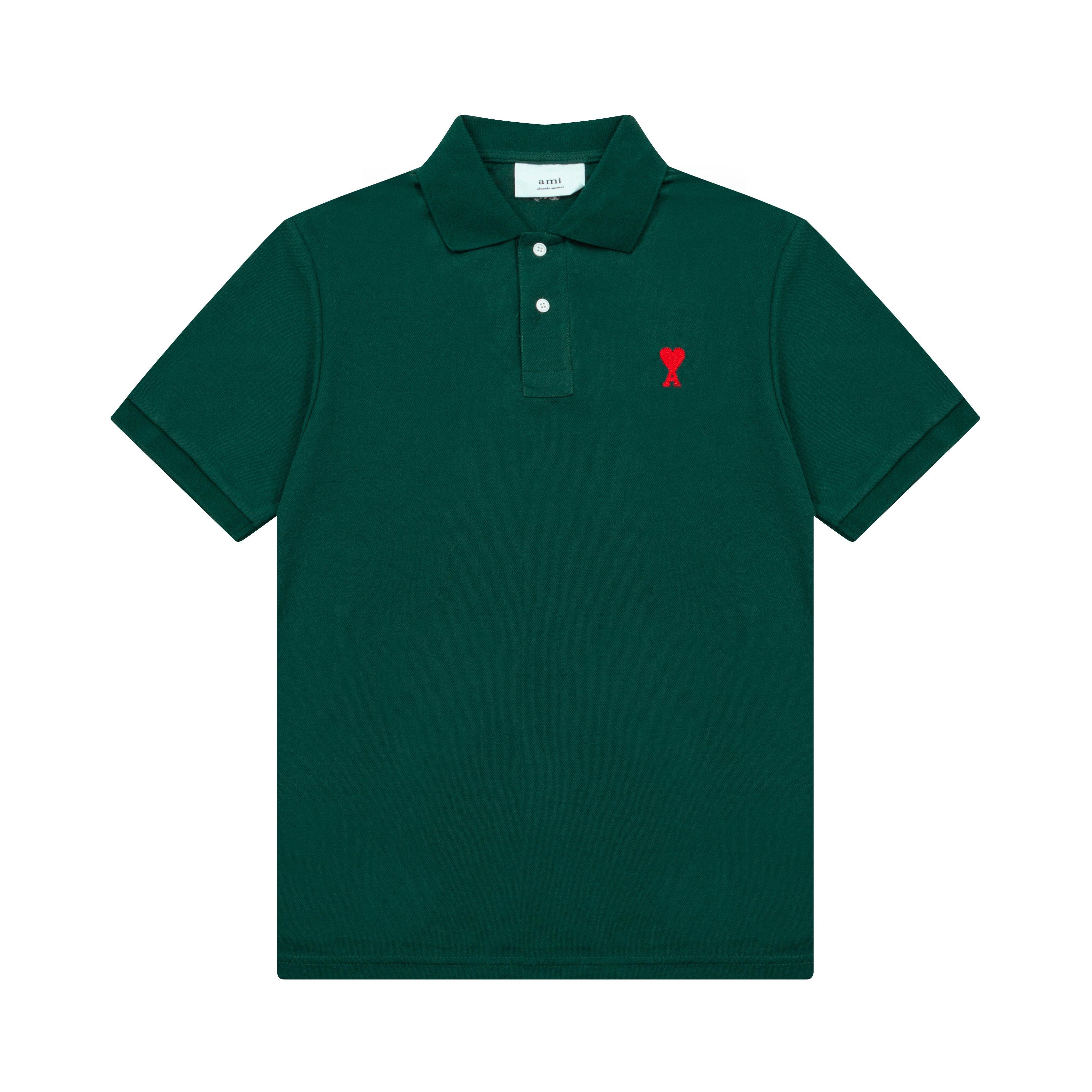 High Street Clothing AMI Lente en Zomer Kraag Klassiek Hart Borduurwerk Letter A Perzik Hart Puur Katoen Heren Poloshirt Korte Mouwen M