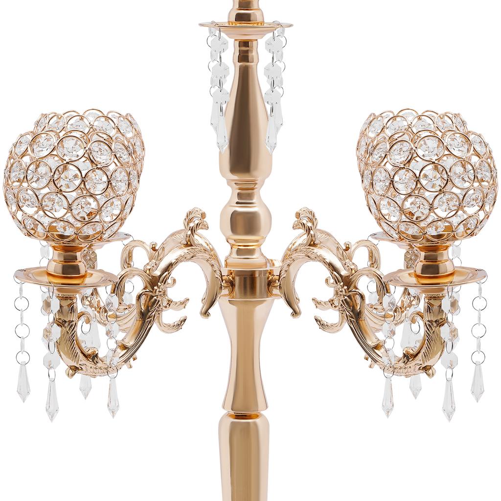 Floor Candelabra Gold Candelabra with Flower Vase 35 Inches Metal Wedding Centerpiece Table Candstick Holder for Valentine's Day