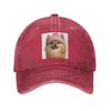 Cozy Pomeranian Dog Wearing Pink Winter Hat Trendy Animal Denim Fabric Cap Baseball Caps Adjustable Hat Unisex Baseball Hats