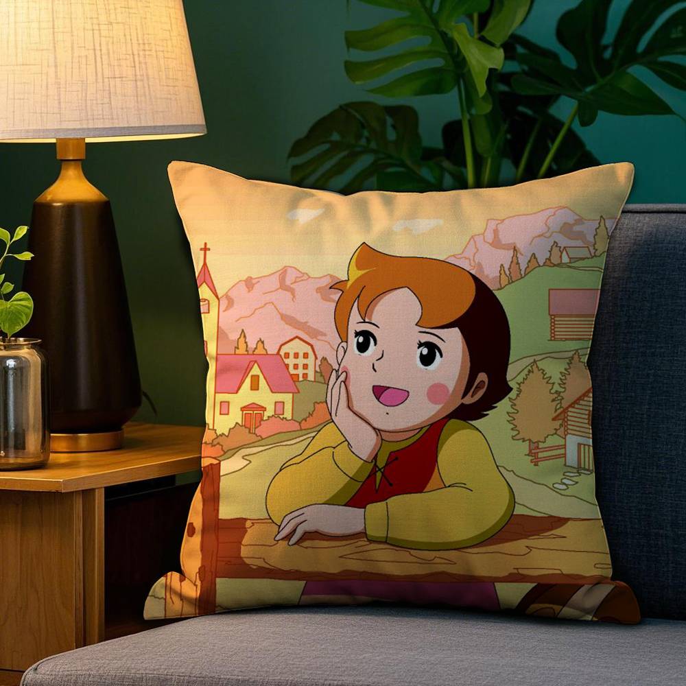 Film H-Heidi Mädchen Kissenbezug Sofa Wohnzimmer Schlafzimmer Beidseitiger Druck Quadratisches Kissen Nickerchen Kissenbezug