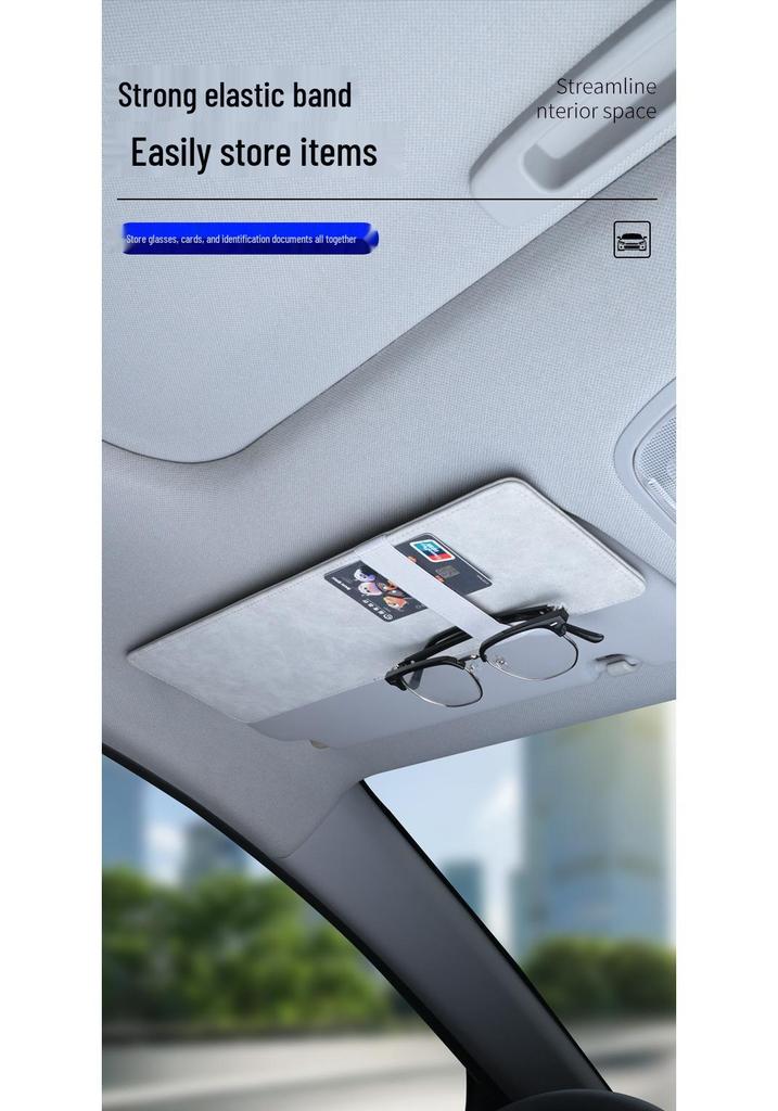 Extended Sun Visor with Sunglasses and Card Holder for Driver and Passenger