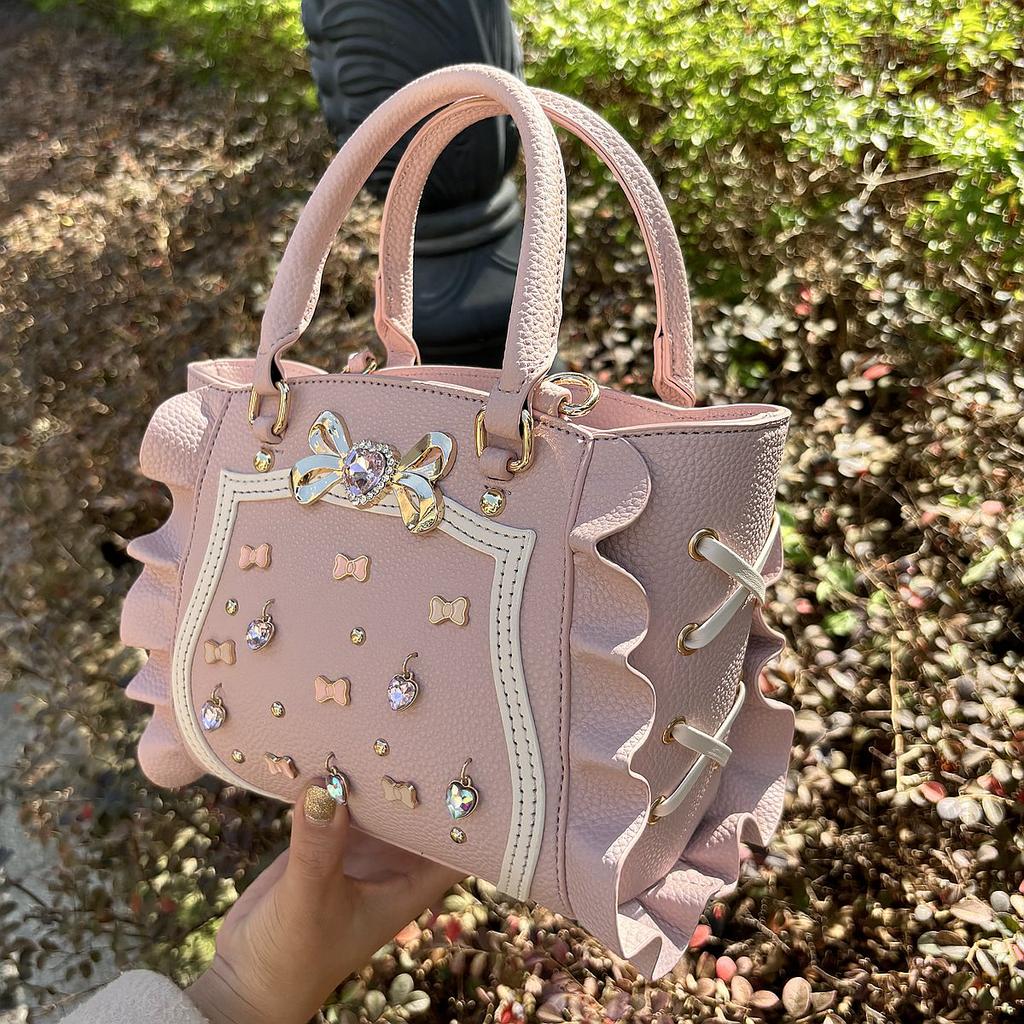 2026 Lolita Jewel Bow Sac Femme Square Tote Bag Sweet Bolso Beautiful Hand Bags for Woman Hit Color Zipper Bolsos Mujer