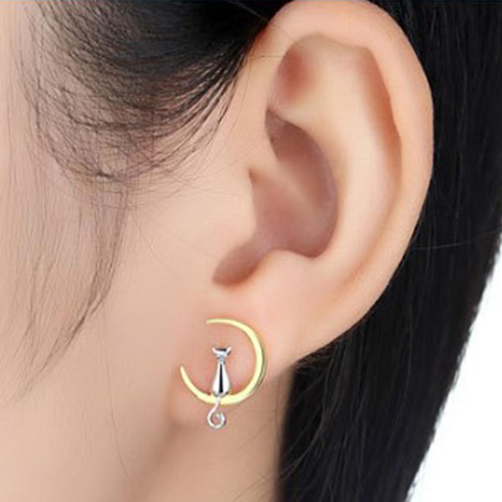 Ear Studs Cat Moon Design Brass Delicate Fade Resistant Stud Earrings for Ball Date Party