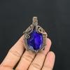 Blue Sapphire Pendant, Handmade Gemstone Pendant, 999 Copper Wire Wrapped Pendant Antique Jewelry, For Engagement Gift