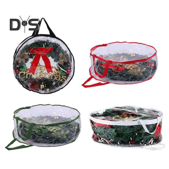 Christmas Wreath Storage Bag with Handle Zipper Closure Large Capacity Transparent Garlands Mini Trees Dustproof Organizer