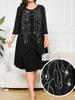 Plus Size Elegant Rhinestone Mid-Sleeve Pullover Fake 2-Piece Long Dress
