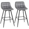 Set of 2 Tall Stools In Nordic Style with Backrest and Footrest, Stools with Backrest In Velvet Effect Fabric and Metal, 45x47x88 Cm, Grey