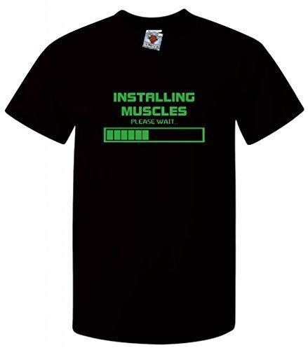 

Installing Muscles Men s T-Shirt Gym Workout Fitness Clothing Funny Weights 4XL