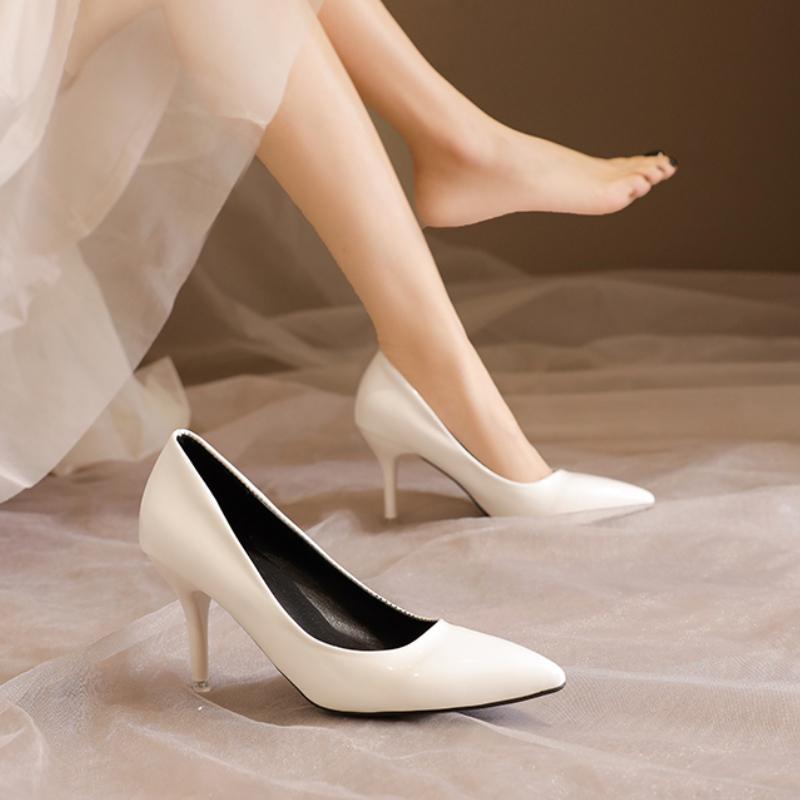 Women Shoes Pointed Toe Pumps Patent Leather Dress Red  High Heels Boat Shadow Wedding Shoes Shoes for Wedding Women