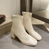 thick heel square head short boots women's thin boots autumn and winter new soft leather soft sole Martin boots British versatile bare boots