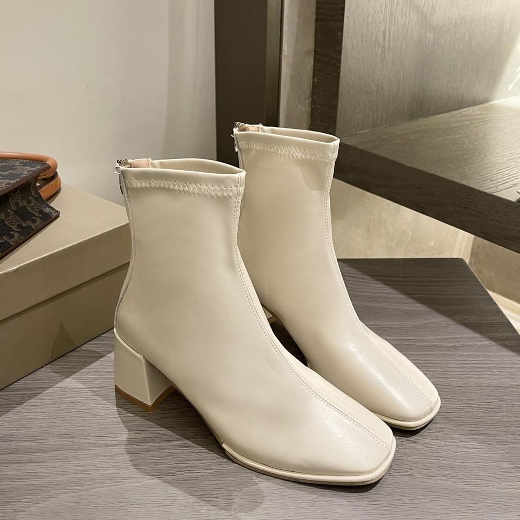 thick heel square head short boots women's thin boots autumn and winter new soft leather soft sole Martin boots British versatile bare boots