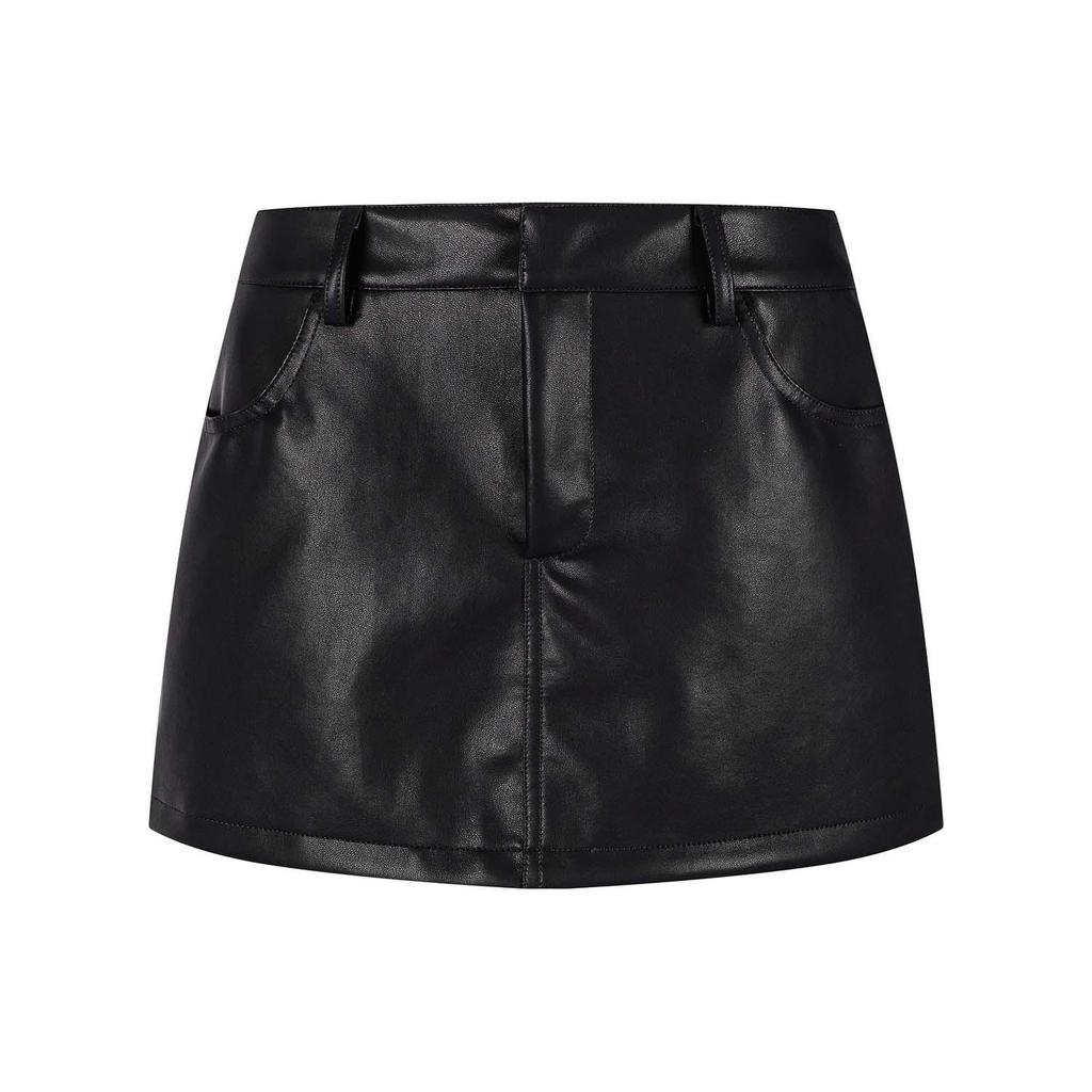 UNBDNS High-Waisted Leather Mini Skirt: Women's 2026 A/W Slim Anti-Exposure A-Line Design