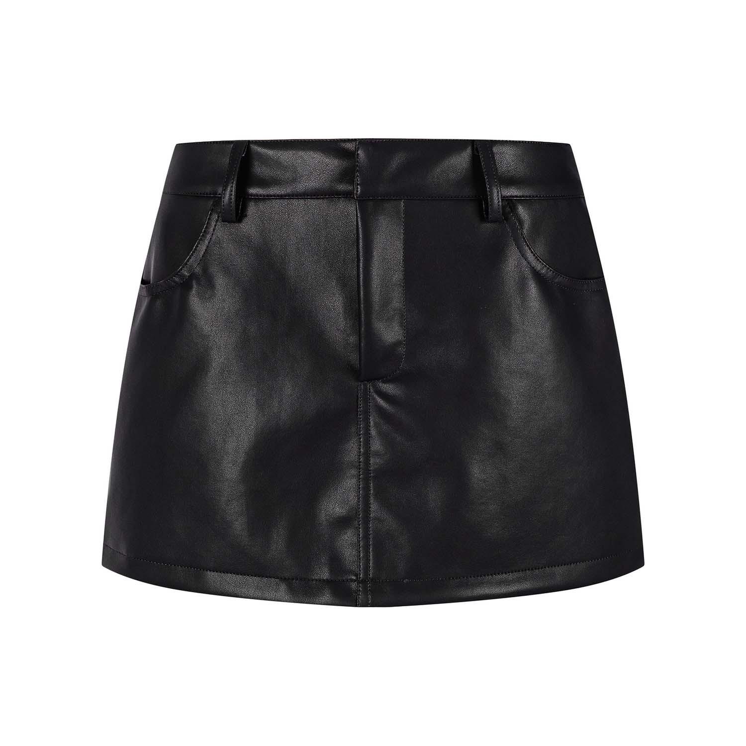 

UNBDNS High-Waisted Leather Mini Skirt: Women s 2026 A/W Slim Anti-Exposure A-Line Design Small чёрный