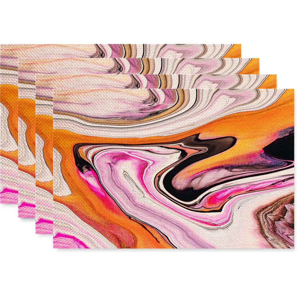 Anti Fouling and Heat-insulating Table Mat 4PC Placemat Watercolor Marble Printed Fabric Linen Placemat  Western Style Placemat