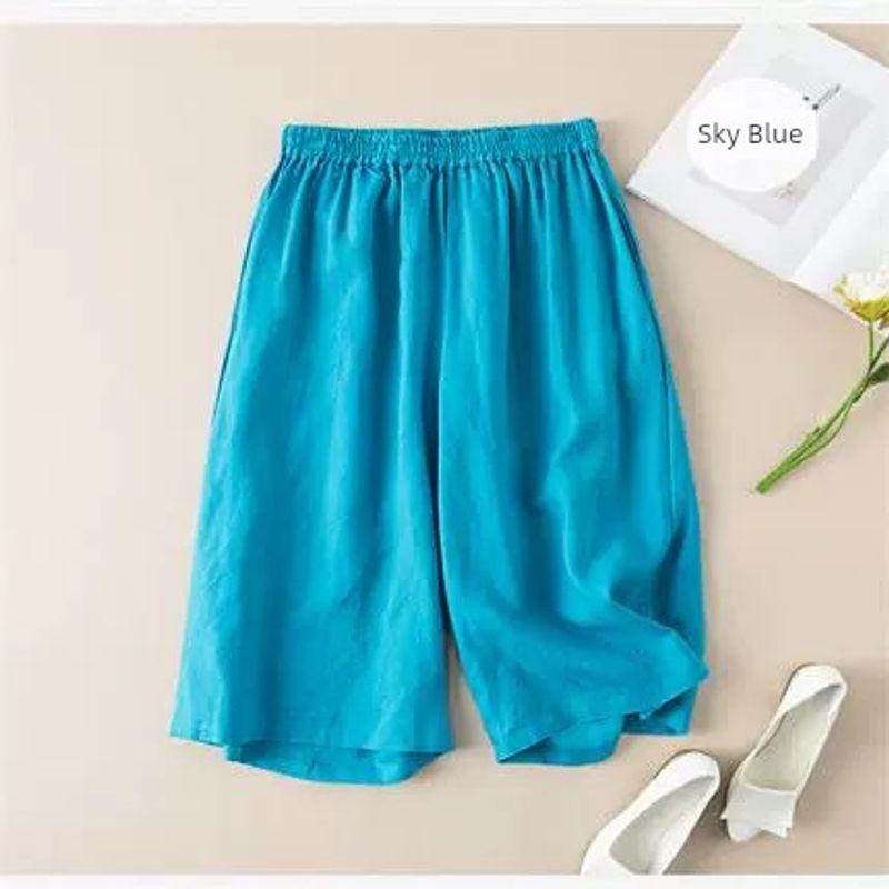 

Export Export Tail Order Fashion Brand Label Cutting Cattle Goods Cotton Linen Casual Loose Drooping Linen Cropped Loose Pants Women Sky Blue M (recommended 45.00 kg-55.00 kg