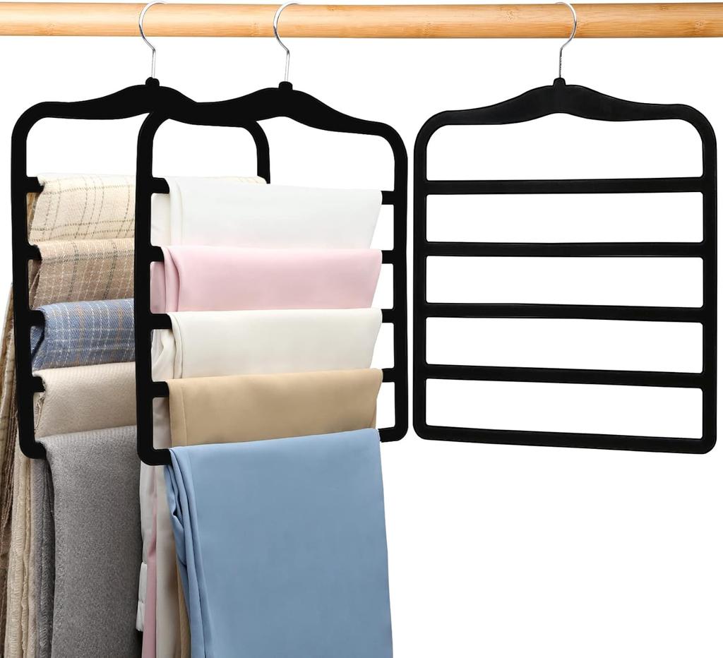 Closet Organizers and Storage,5 Pack Organization and Storage Pants-Hangers-Space-Saving,Velvet Hanger for Dorm Room for College Students