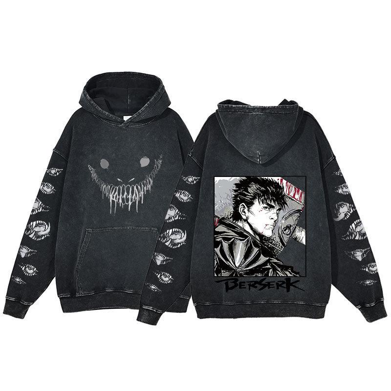 Berserk Anime Harajuku Washed Hoodie for Men