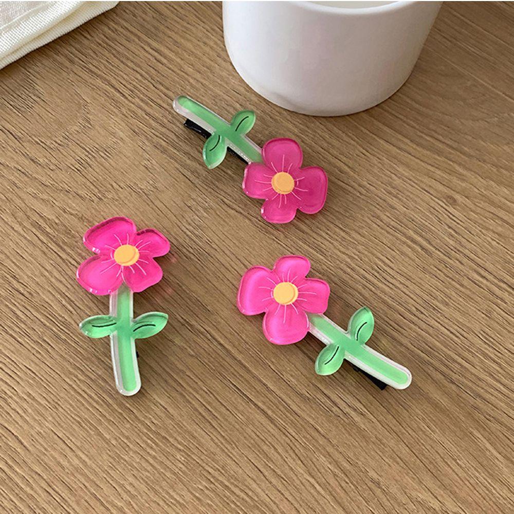 Cute Plastic Bangs Clip Women Hair Clip Headwear Korean Style Hairpin Pink Flower Barrette