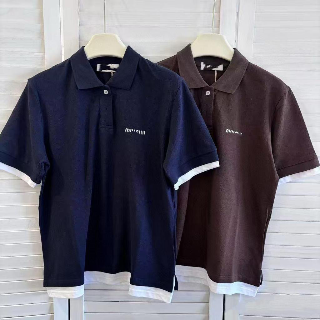 Miu Style Unisex Colorblock Poloshirt mit kurzen Ärmeln und Zwei-Knopf-Design