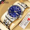 Ofns 7108 Luxury Fashion Men's Full Stanless Steel Quartz Business Watch Double Calendar With Diamond Inlaid Waterproof Luminous