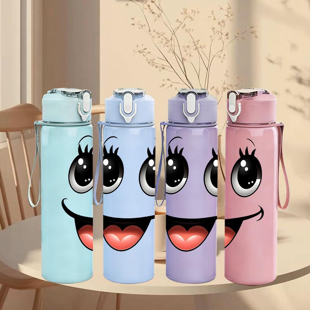 1PC Big Eyes Tongue Out Funny Cartoon Face Print 750ml Color Plastic Sports Water Bottle Leakproof Flip Straw Lid Suitable for Sports Office Home Use