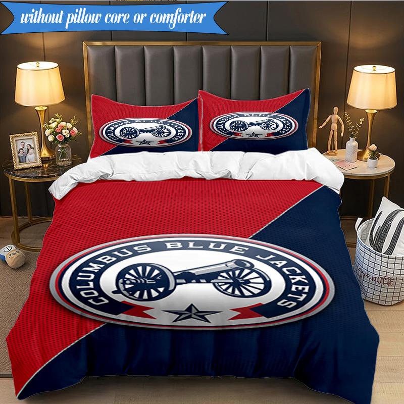 3PCS Columbus Blue Jackets Logo Bedding Set,Including 1pc Duvet Cover And 2pcs Pillowcases Perfect for Bedroom, Dormitory, Fan Christmas Gift