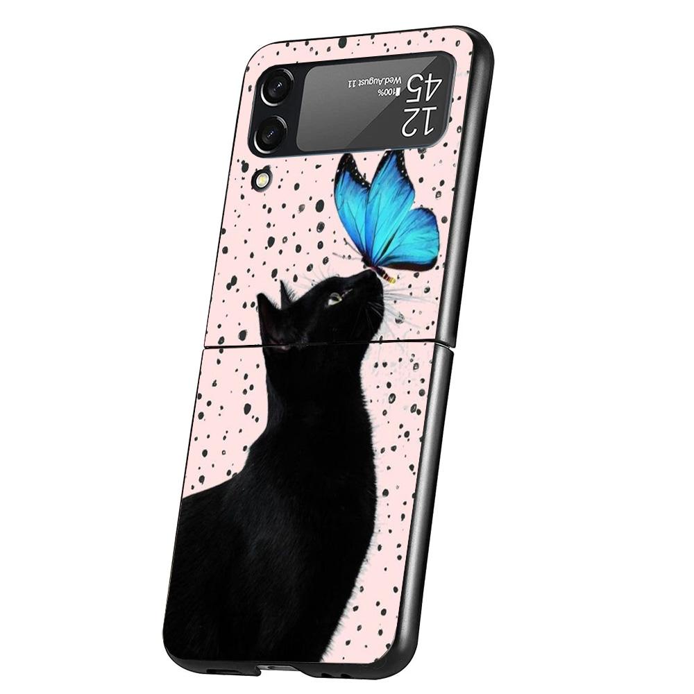Black Cat Cartoon Cute Cover Phone Case For Samsung Galaxy Z Flip 7 6 5 4 3 5G Flip7 Flip6 Flip5 Flip4 Flip3 Black Fundas Shell