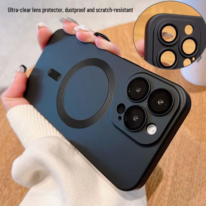 Magnetic Skin-Feel Frosted iPhone Case with Lens Film: Compatible with iPhone 12, 14, and 15 Pro Max.