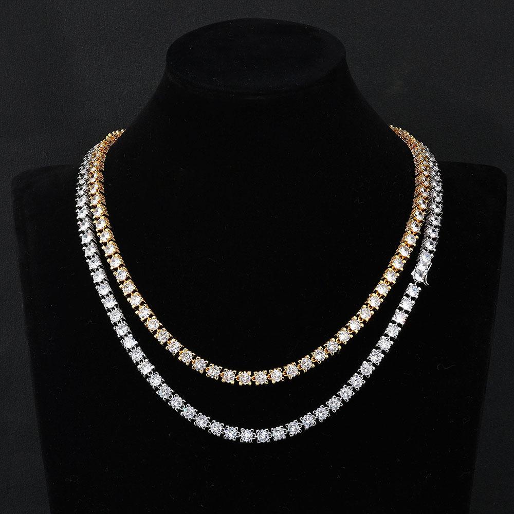 Unisex Hip-Hop Tennis Chain Necklace and Bracelet with Full Diamond Design