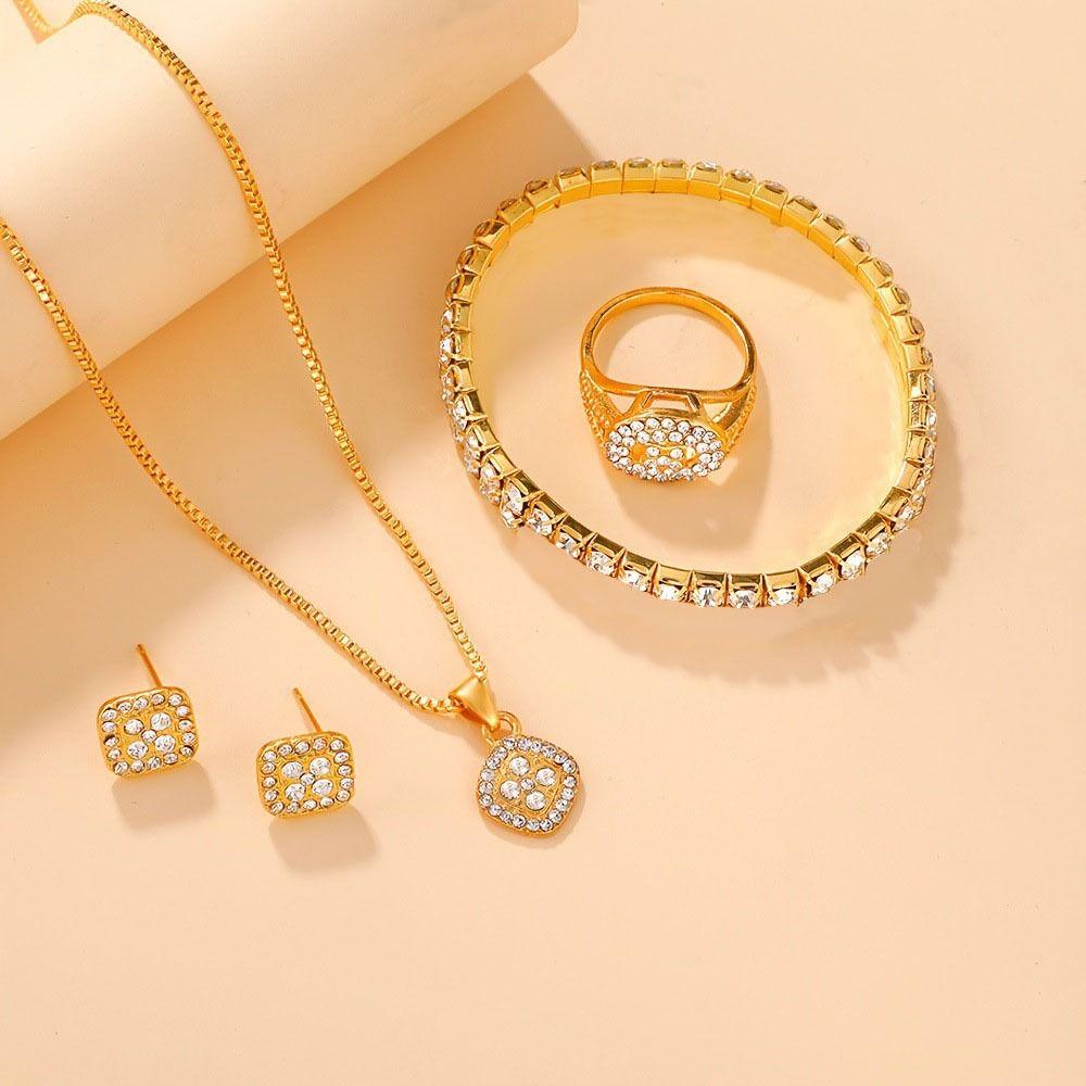 6Pcs/set Luxury Crystal Quartz Watch Exquisite Necklace Bracelet Earrings Set Ladies