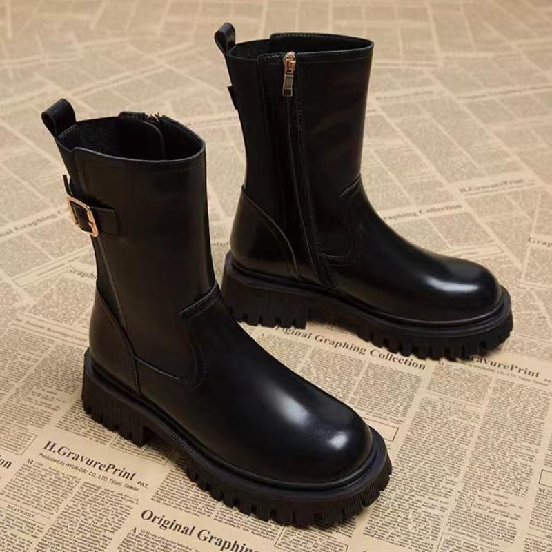 Leather Platform Women's Ankle Boots Autumn Winter Chelsea Female Short Shoes Round Toe Booties Trend 2025 Designer Luxury Boot