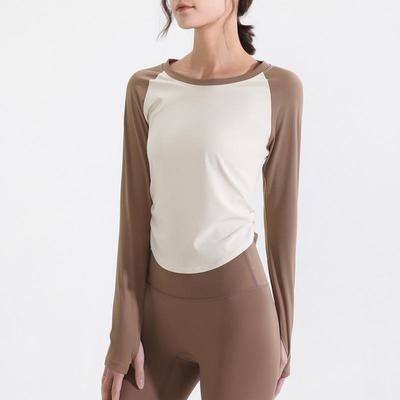 Dames Sneldrogend Geplooid Contrast Lange Mouw Yoga Top