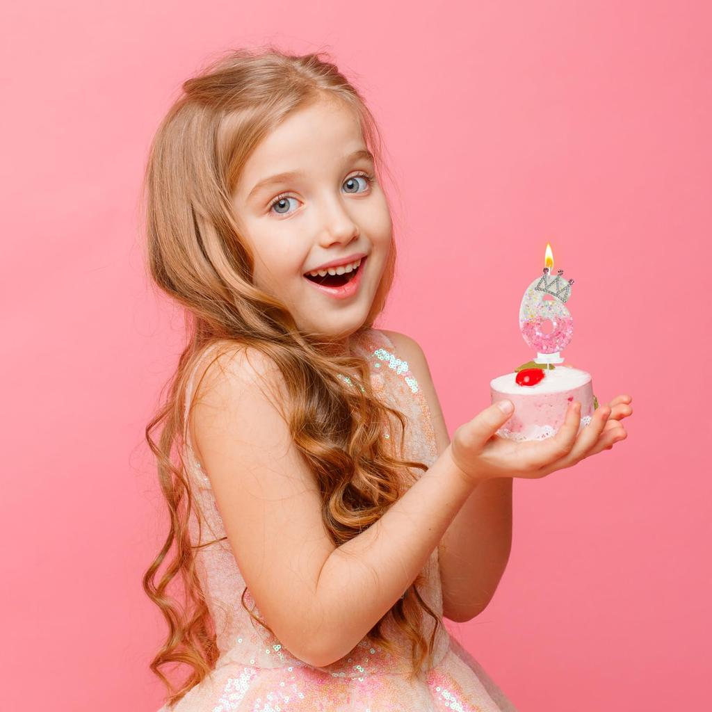 11pcs Gradient Pink and White Crown Number Candles, Number 0-9 Candles, Girl's Birthday Cake Decorations, Cupcake Decorations