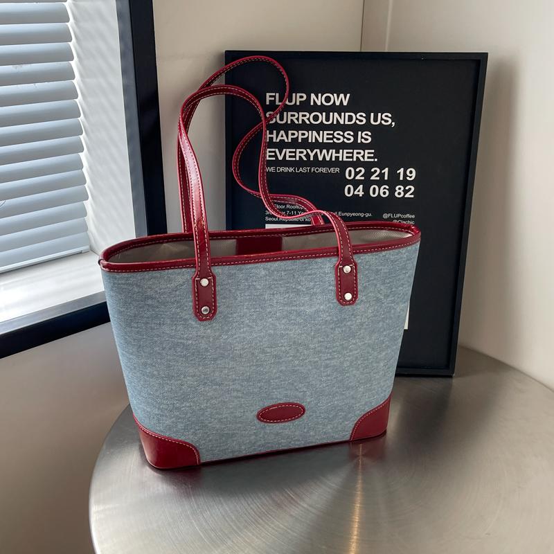 Student Classroom Large Capacity Tote Bag Women's Korean Fashion Denim Casual Underarm Bag  Commuter Shoulder Bag