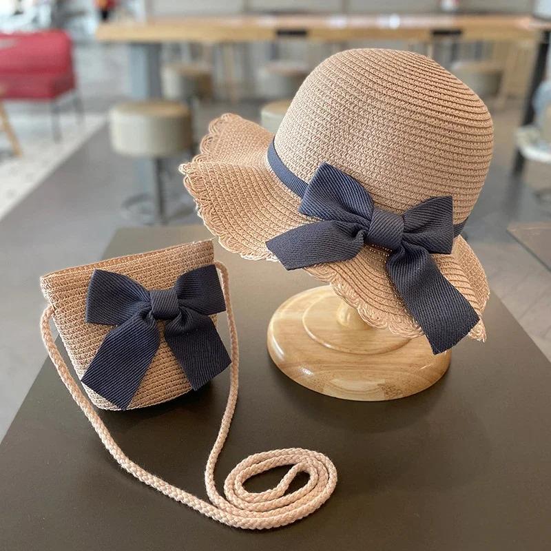 Kinderhut für Mädchen 2-7 Jahre Stroh Kinder Sonnenschutzkappe Tasche Sommer Baby Reise Sonnenschutz Strandhut Sonnen Fischerhut Modischer Stil