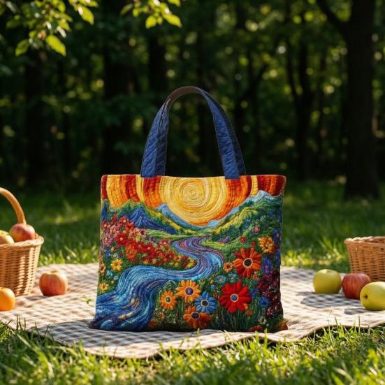 Gesteppte Tragetasche Retro-Print Stoff Pendler-Tote Vintage Leicht Faltbare Handtasche für Damen Tägliche Nutzung Reise Einkaufen