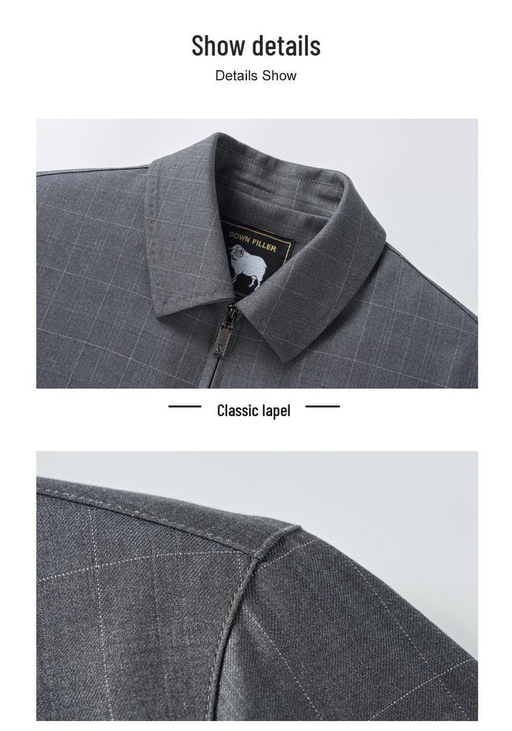 Spring & Autumn Men's Plaid Lapel Jacket for Middle-aged & Elderly - Business Casual Dad Outerwear