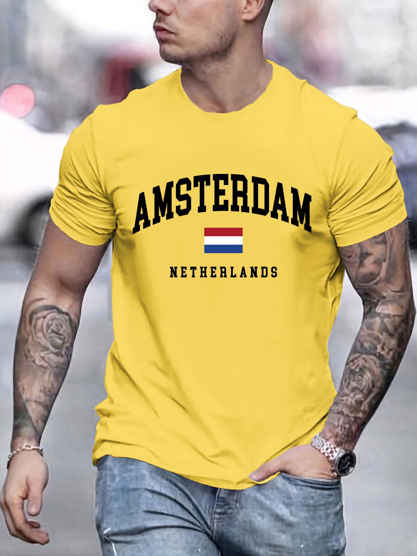 ETST 26 Amsterdam Nederland Vlag Print T-shirt Heren Katoen Ronde Hals T-shirts Los Zacht Kleding Zomer All-Match Mannen Korte Mouw XL